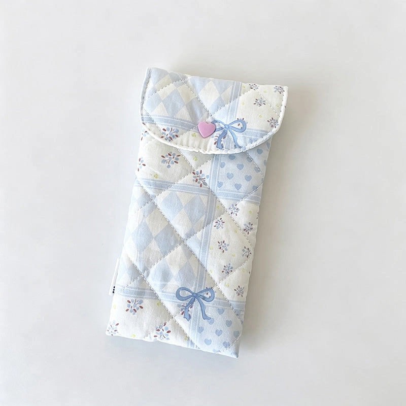 Blue Bow Quilted Snap Pouch