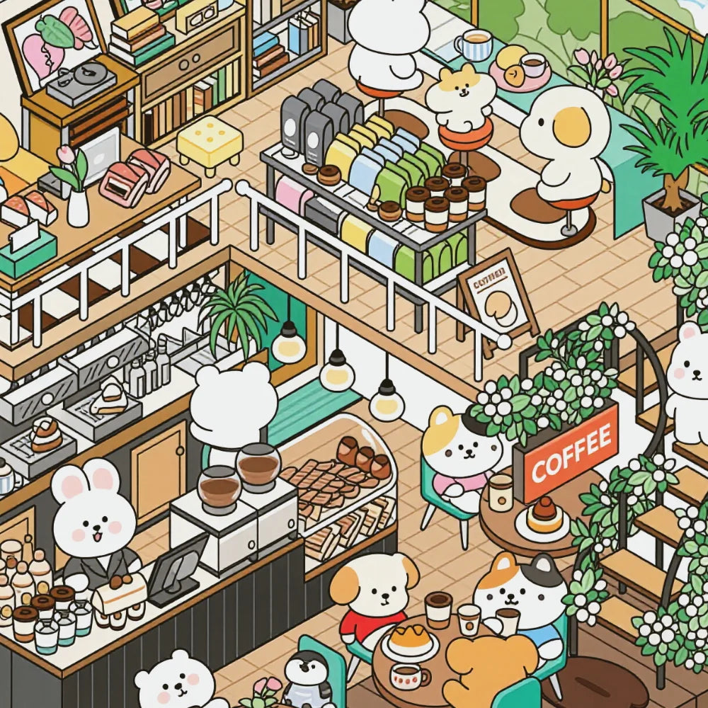 Coffee Shop 2.5D Scene Building Sticker Set