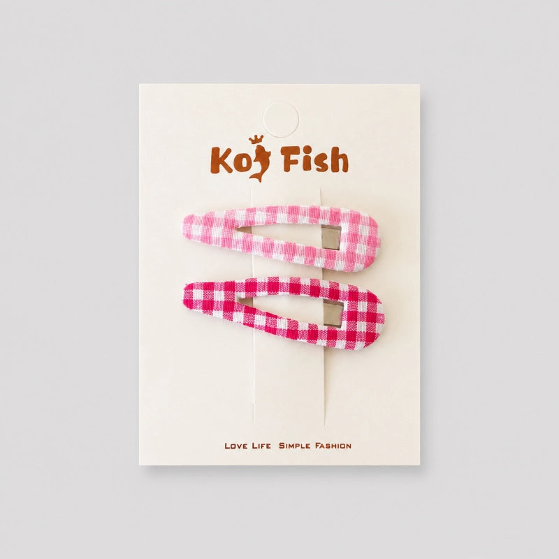 Pink Gingham Drop Hair Clips