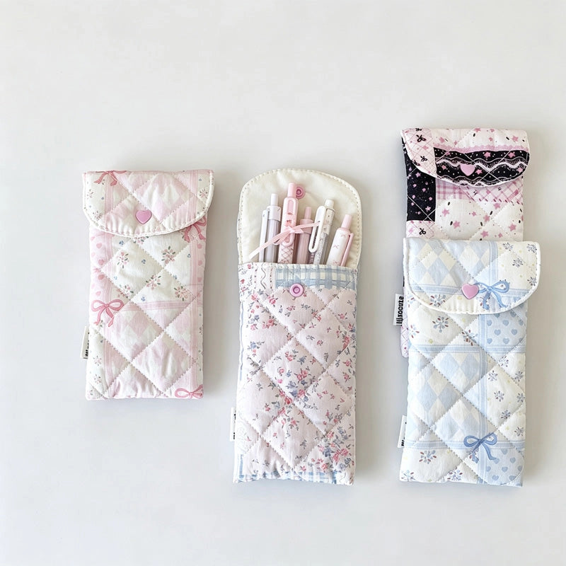 Blue Bow Quilted Snap Pouch