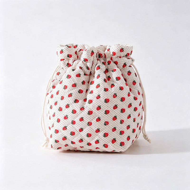 Strawberry Print Drawstring Pouch
