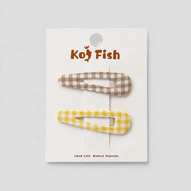 Beige Gingham Drop Hair Clips