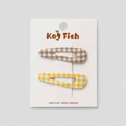 Beige Gingham Drop Hair Clips