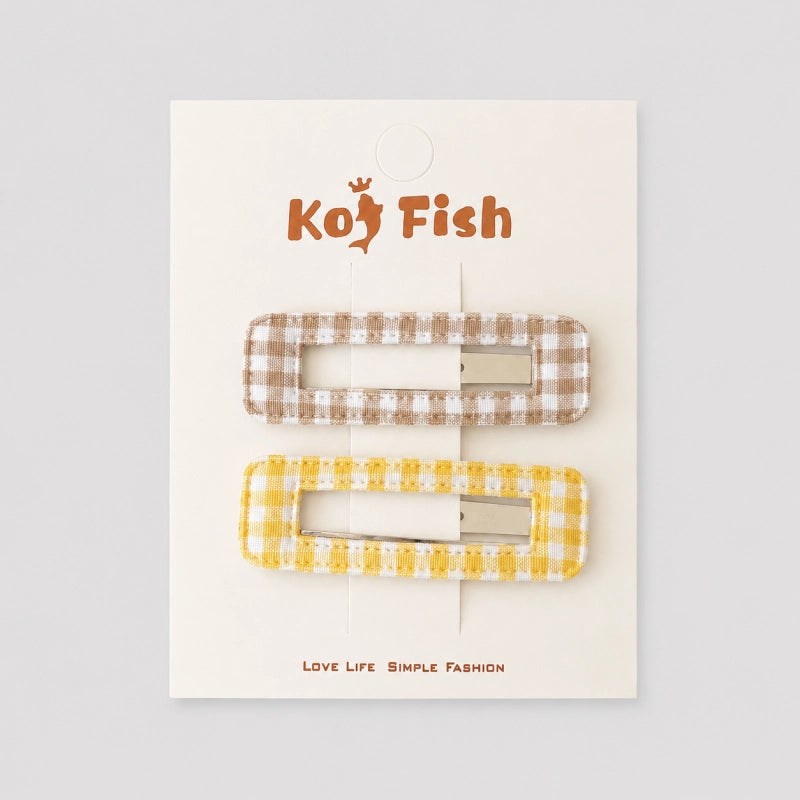 Beige Gingham Rectangle Hair Clips