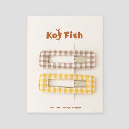 Beige Gingham Rectangle Hair Clips