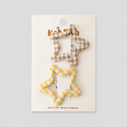 Beige Gingham Star Hair Clips