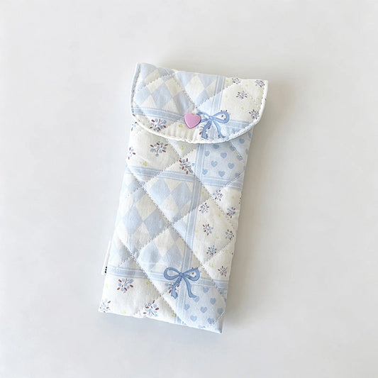 Blue Bow Quilted Snap Pouch