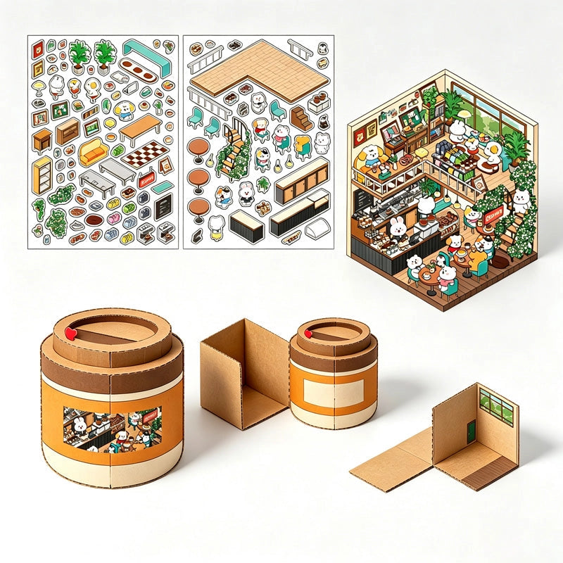 Coffee Shop 2.5D Scene Building Sticker Set