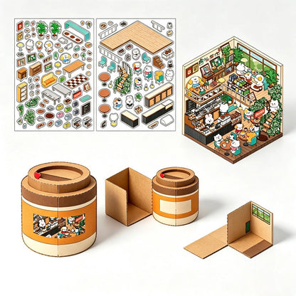 Coffee Shop 2.5D Scene Building Sticker Set