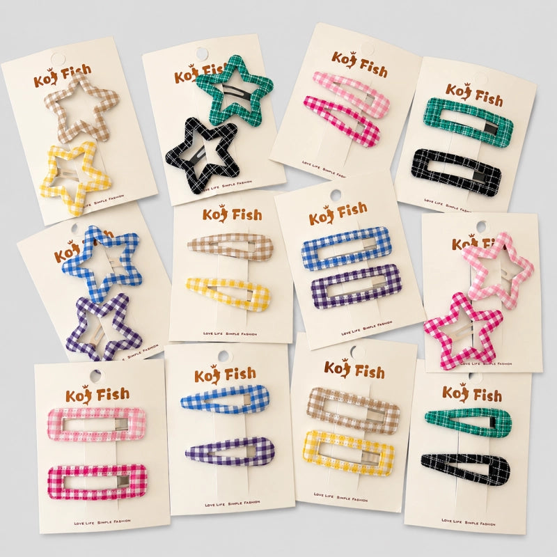 Beige Gingham Star Hair Clips