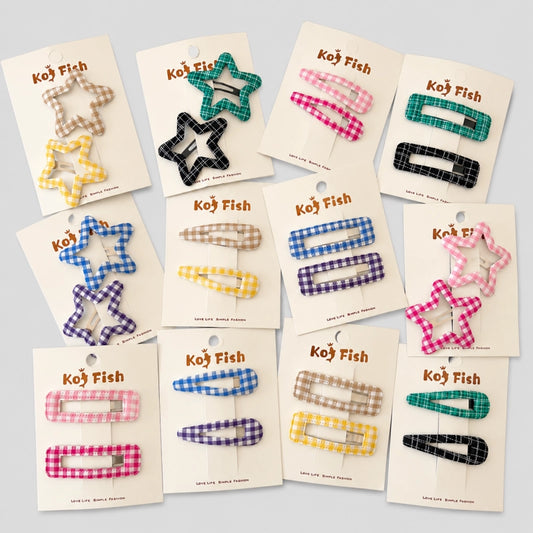 Beige Gingham Star Hair Clips