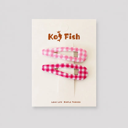 Pink Gingham Drop Hair Clips