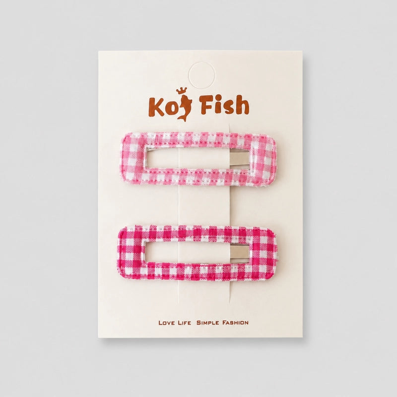 Pink Gingham Rectangle Hair Clips