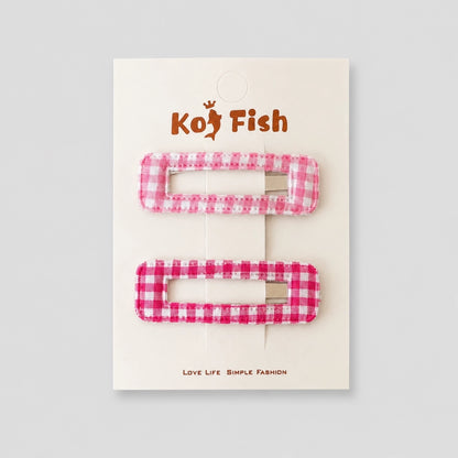 Pink Gingham Rectangle Hair Clips
