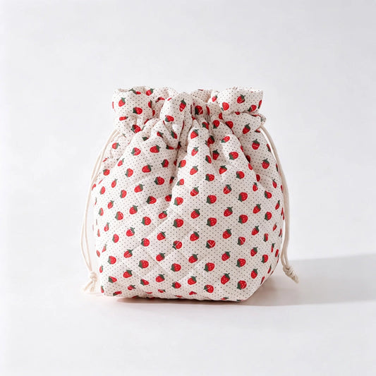 Strawberry Print Drawstring Pouch